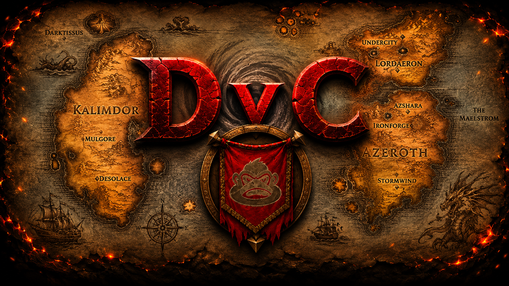 DvC guild banner over a map of Azeroth